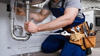 Technician using electronic equipment to detect a plumbing leak in Lancaster